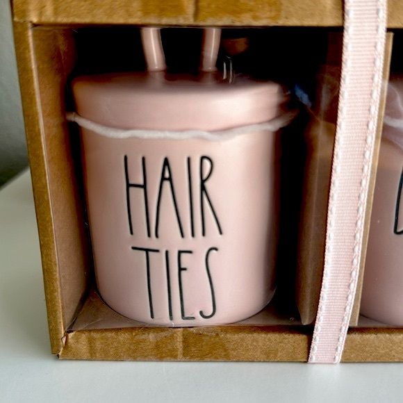 ❗️RAE DUNN PINK HAIR TIES & BOBBY PINS MINI CANISTER MODERN FARMHOUSE ORGANIZER - Picture 2 of 7